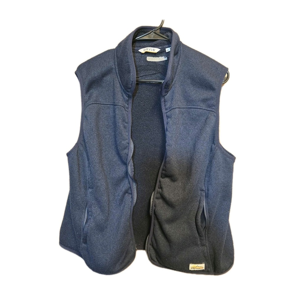 Orvis Recycled Sweater Fleece Vest Mens XL Navy‎ Blue Zip Pockets
